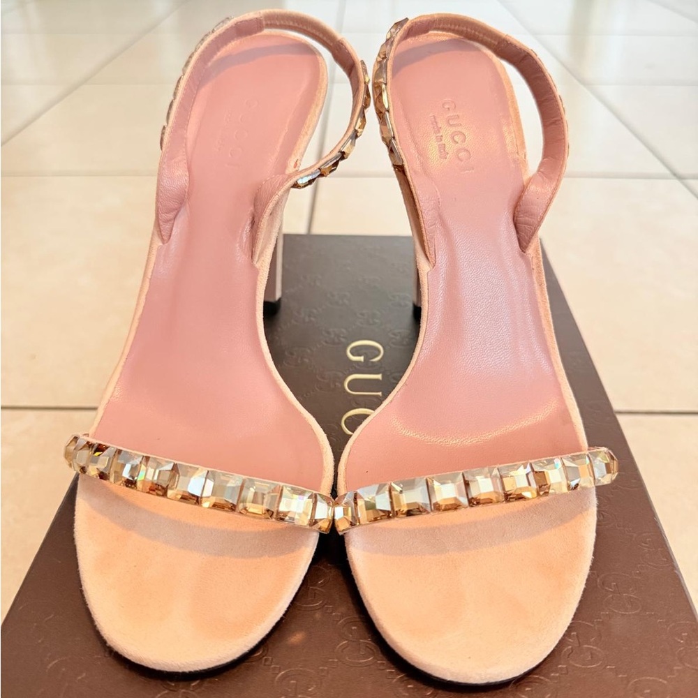Gucci Mallory Pink and Gold Crystal Embellished Heels (Worn Once)